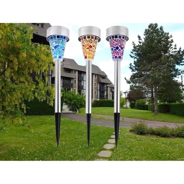 Swissant® 3er Set Solarleuchten Mosaik Aus Edelstahl Led Für Garten - Außenwegbeleuchtung