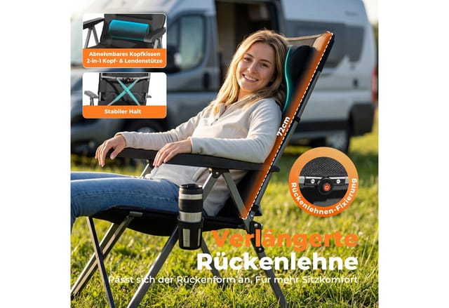 Homecall Klappstuhl Campingstuhl Faltbar 72 Cm Hochlehner Luxus Klappstuhl, (tragfähigkeit 150 Kg, 3d-mesh + 600d Oxford, Multifunktions-aufbewahrung), Leicht (4,6 Kg) Für Outdoor, Garten, Picknick (s