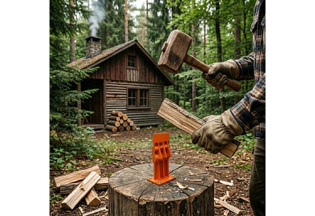 Relaxdays Holzspalter Manuell, Stahl, Hxbxt: 18 X 10 X 8 Cm, Spaltklotz Zum Holzhacken, Spalter Für Brennholz, Orange