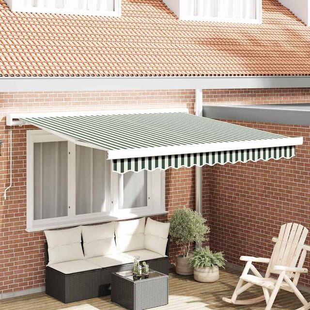 Einziehbare Markise Grün Und Weiß 350 X 250 Cm Stoff Und Metall