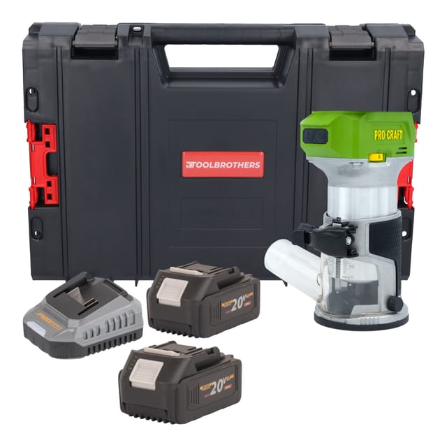 Procraft Pob24bb Akku Multifunktionsfräse 20 V 6 / 8 Mm Brushless + 2x Akku 4,0 Ah + Ladegerät + Rhino Toolcase