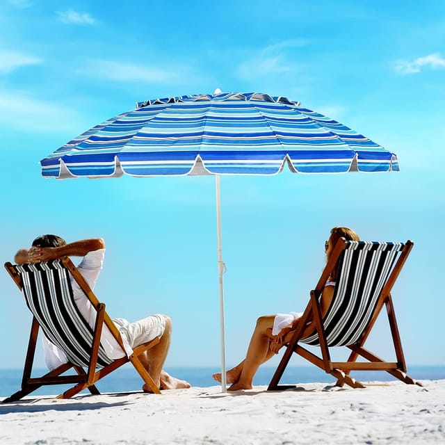 Costway Sonnenschirm 250cm Strandschirm Marktschirm Gartenschirm Neigbar Terrassenschirm Mit Verankerung Marineblau