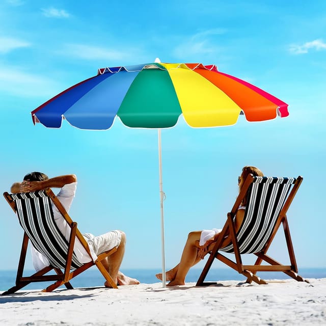 Sonnenschirm 250cm Strandschirm Marktschirm Gartenschirm Neigbar Terrassenschirm Mit Verankerung Bunt - Costway