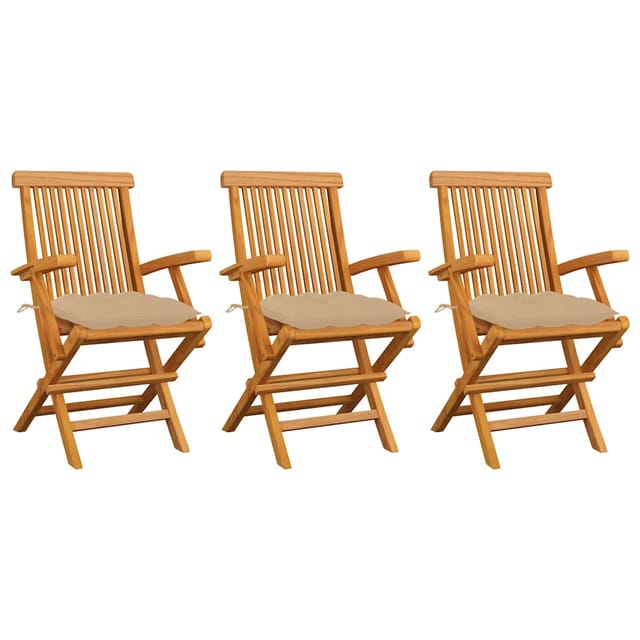 Vidaxl Gartenstühle Mit Beigen Kissen 3 Stk. Massivholz Teak