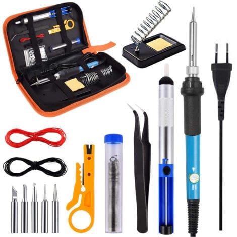 5-punkt-lötkolben-set, 60-w-präzisions-elektrolötset, Einstellbare Temperatur 200–450 °c, Ständer Mit Schwamm, Entlötpumpe, Ein-/ausschalter, Lötdraht