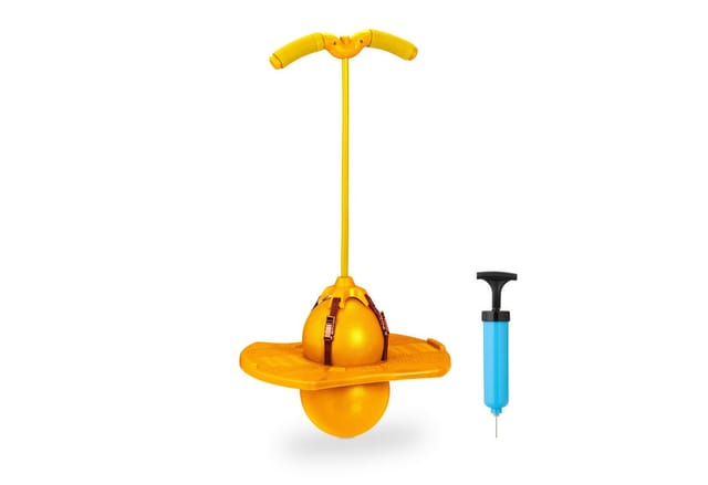 Relaxdays Pogo Ball Kunststoff Gelb mit Griffen 74 cm x 39 cm x 29 cm 0,91 kg