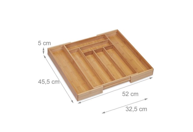 Relaxdays Besteckkasten Bambus Natur Ausziehbar Breitenverstellbar 5 cm x 32,5 cm bis 52 cm x 45,5 cm 1,7 kg