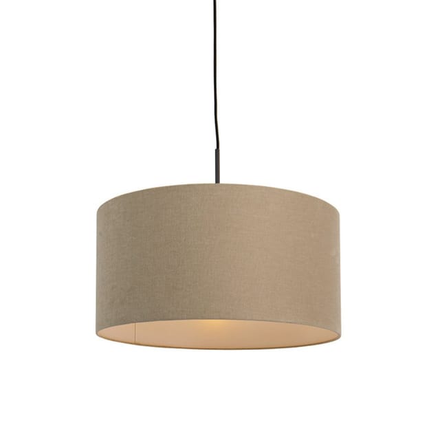 QAZQA Ländliche Hängelampe Schwarz mit Beigem Schirm 50 cm Combi 1