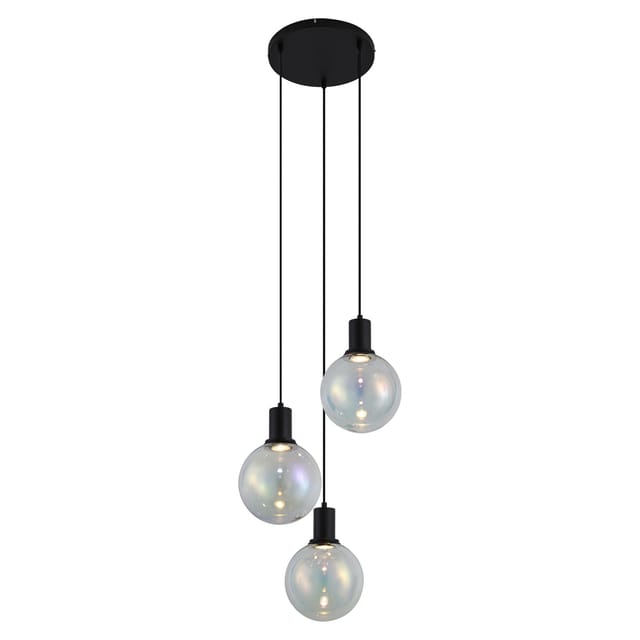 QAZQA Design Hängeleuchte Schwarz mit Regenbogen Glas Rund 3 Flammig Mallon