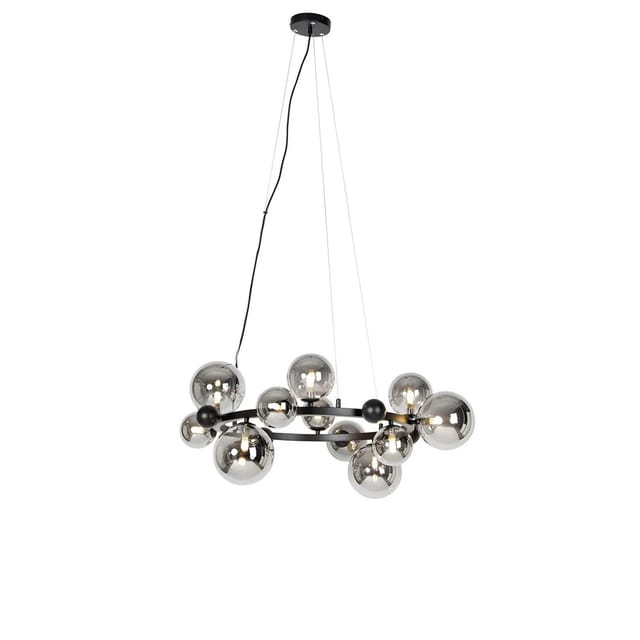 QAZQA Art Deco Hängelampe Schwarz mit Rauchglas 12 Flammig David