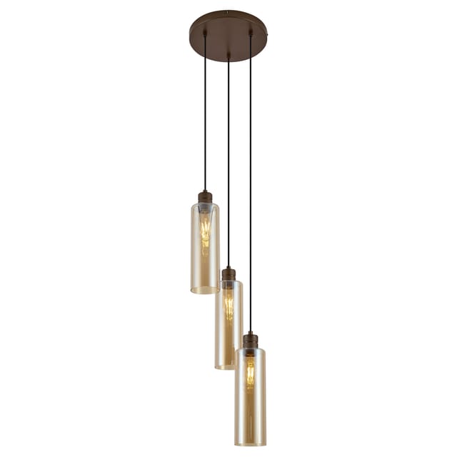 QAZQA Hotel Chic Hängelampe Dunkelbronze mit Bernsteinfarbenem Glas 3 Flammig Stavelot