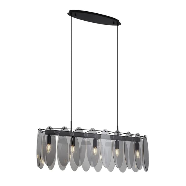 QAZQA Design Pendelleuchte Schwarz mit Rauchglas Oval 5 Flammig Mochan