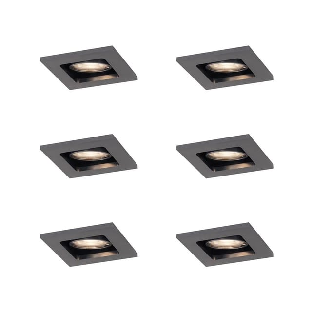 QAZQA Set mit 6 Modernen Einbaustrahlern Gunmetal GU10 50mm Rund Kippbar Qure