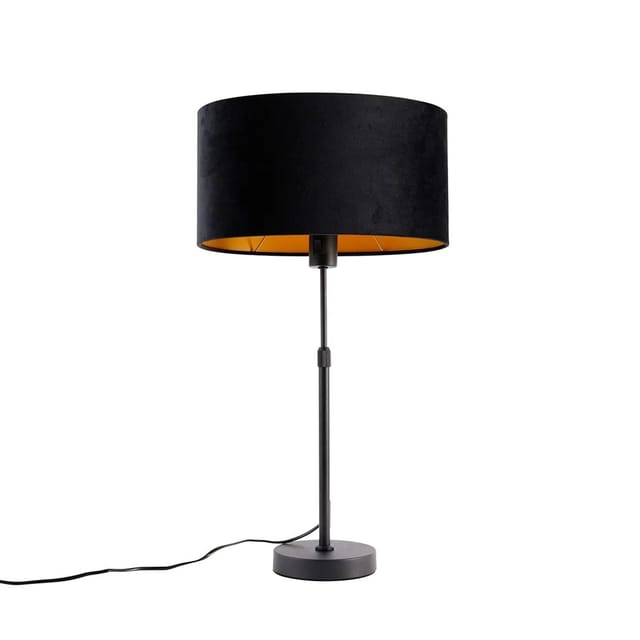 QAZQA Tischleuchte Schwarz mit Ovalem Samt Schirm Schwarz 35cm Parte