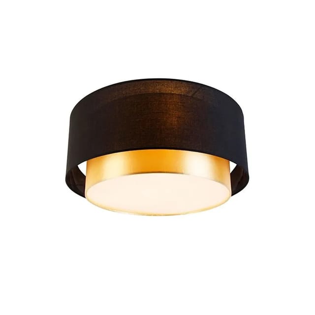 QAZQA Moderne Deckenleuchte Schwarz mit Gold 50 cm 3 Flammig Drum Duo