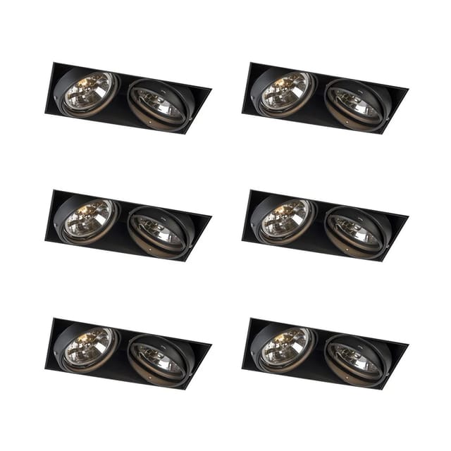 QAZQA Set mit 6 Einbaustrahlern Schwarz AR111 Schwenkbar und Neigbar Trimless 2 Licht Oneon