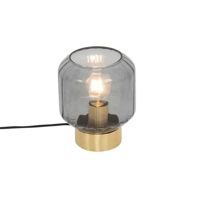 QAZQA Design Tischlampe Messing mit Rauchglas Stiklo