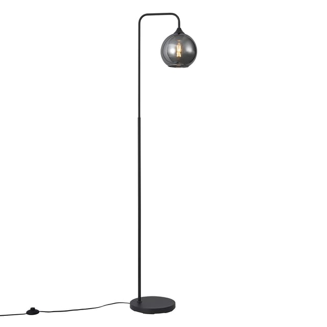 QAZQA Art Deco Stehleuchte Schwarz mit Rauchglas Sandra