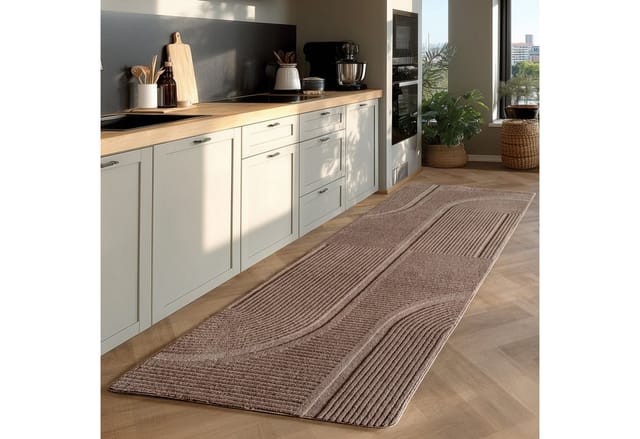 KADIMA DESIGN Teppich LAVAREDO Waschbar Küche Küchenläufer Teppichläufer Flur Boho Diele, Läufer, Höhe: 14 mm, Beige, 80x250 cm, Bettvorleger Flurläufer Fußbodenheizung Waschbar