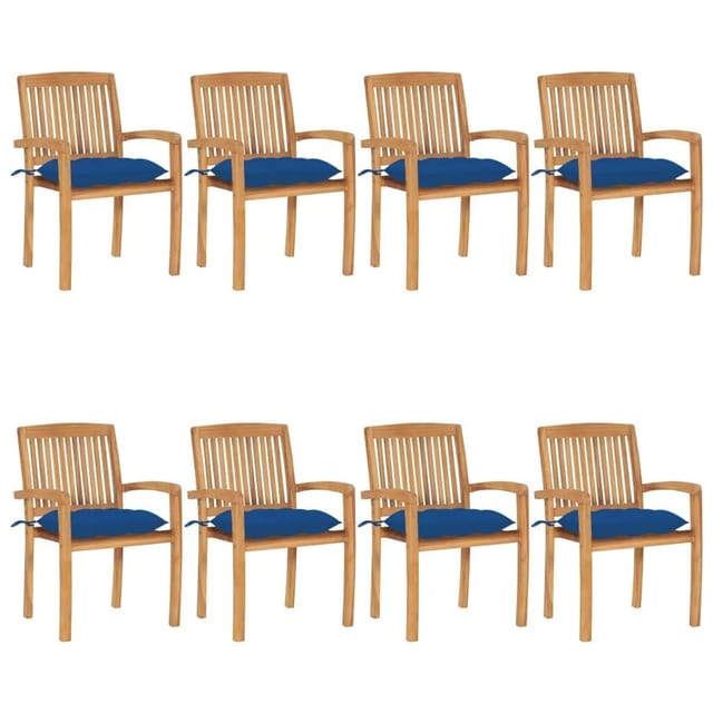 vidaXL Stapelbare Gartenstühle mit Kissen 8 Stk Massivholz Teak 3073289