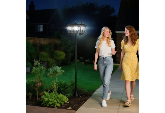 Outsunny Außen-Stehlampe Wegleuchte mit LED 120 Lumen, automatischer Lichtsensor, LED, Kaltweiß, Schwarz 51,5 x 47 x 182,5 cm