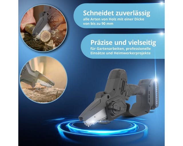 Stahlwerk Mini-akku-kettensäge (mak-20 St) – Set Mit 2ah Akku, Ladegerät, Ersatz-sägekette Und Ersatzschwert, Brushless Handkettensäge, 6“ / 15,2 Cm, 4,8 M/s, Für Holz, Äste, Garten, Brennholz, Diy
