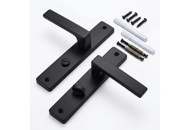 Relaxdays Türgriff Set, Zimmertür, Türbeschläge Wc & Bad, Mit Feder, Hb: 23,5x13,5 Cm, Langschild, Metall, Matt-schwarz