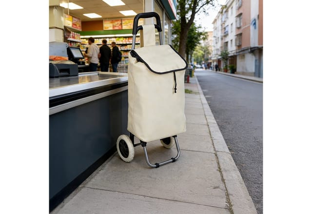 Relaxdays Einkaufstrolley Klappbar, Abnehmbare Tasche 28 L, Einkaufswagen Mit Rollen Hbt 92,5 X 42 X 28 Cm, Beige