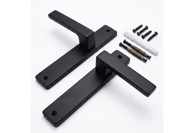 Relaxdays Türgriff Set, Zimmertür, Türbeschläge Blind, Mit Feder, Hb 23,5x13,5 Cm, Langschild, Metall, Matt-schwarz
