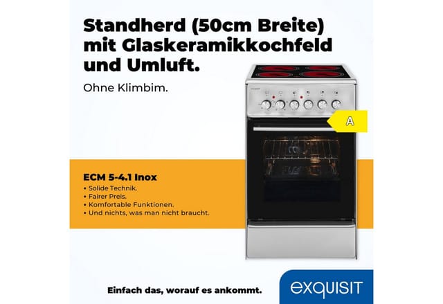 Exquisit Elektro-Standherd, 47 l, 4 Kochfelder - silberfarben