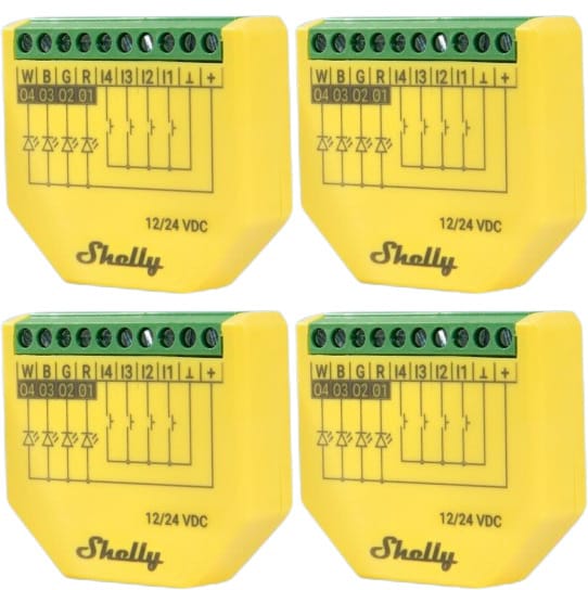 SHELLY LED-Lichtcontroller Plus RGBW, PM, BT, WLAN, Unterputz, gelb, 4 Stück