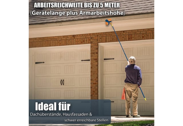 BigDean Straßenbesen Teleskopstange 4m 2 Fach teleskopierbarer Stabiler Eckbesen, Winkel und Eckel, Drinnen und Draußen, (Set, 1-tlg., Eckbesen + Teleskopstil), 5m Arbeitshöhe, Abgewinkelt für Ecken, Lang