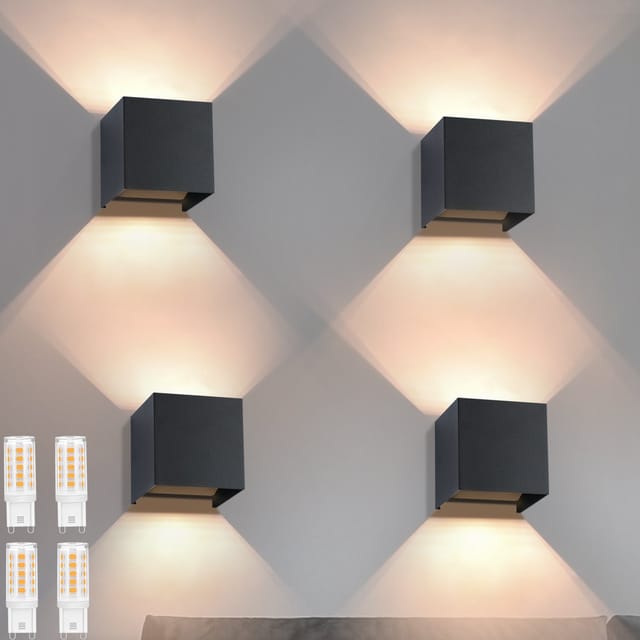 Led Wandleuchte Aussen Wandlampe: 4er Set Außenwandleuchte Innen Schwarz Lampe Up Down Wand Leuchten Modern Außenlampe Ip65 Wasserdicht Einstellbarer Strahl Flurlampe Für Hauswand Flur - Gbly