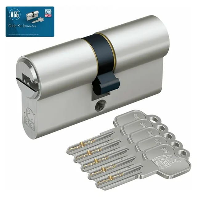 Basi Profilzylinder V55 (Baulänge innen: 30 mm, Baulänge außen: 40 mm, Material Zylinder: Messing, Bohrmuldenschlüssel)