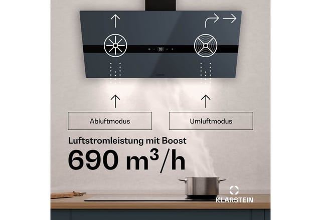 Klarstein WiFusion Dunstabzugshaube WiFi LED 690 m³/h A++ Dunkelgrau