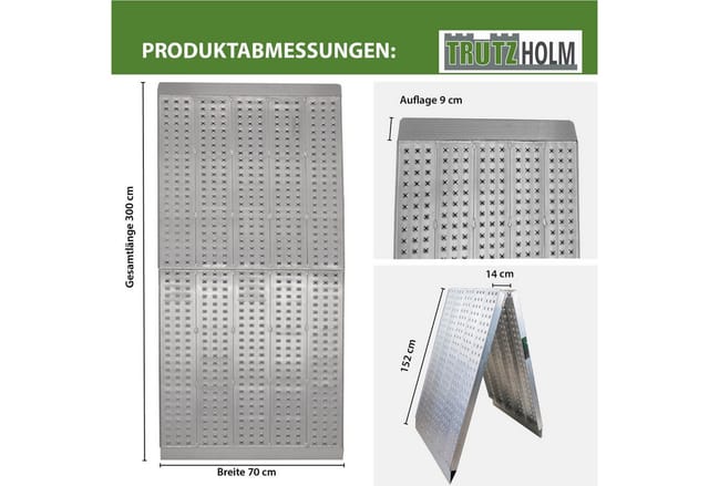 TRUTZHOLM Auffahrrampe Extrabreit 300 cm Klappbar Traglast 400 Kg