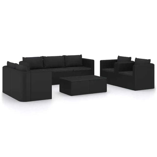 vidaXL 9-Tlg Garten-Lounge-Set mit Kissen Poly Rattan Schwarz 3059498