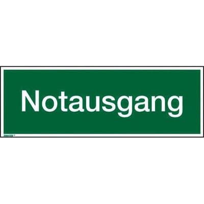 Rettungsschild "Notausgang", ISO 7010, Folie, langnachleuchtend, SK, 400 x 140 mm, VE = 10 Stück
