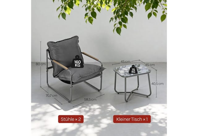 Woltu Gartenlounge-Set, (3-tlg), Gartenmöbel Set, 2 Sessel 1 Couchtisch, mit abnehmbaren Sitzkissen