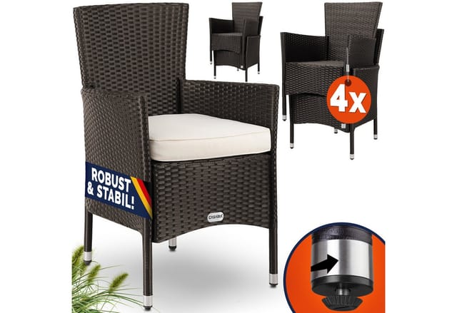 Casaria Gartenstuhl (4 St), Polyrattan 4er Set Stapelbar 7cm Auflagen 160kg Belastbarkeit