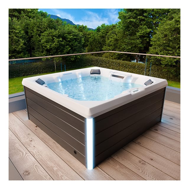 TroniTechnik Whirlpool Outdoor Spa TORCELLO weiß 210x210, Sanitäracryl, Aufstellbecken, (inkl. Thermoabdeckung & Treppe), integrierte Heizung, Massage, Led