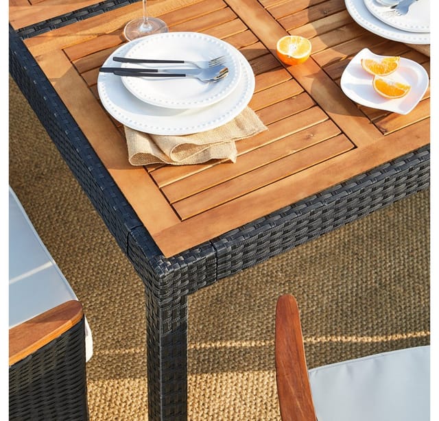 Casaria Garten-Essgruppe, (9-tlg), 8 Personen Polyrattan 2 verstellbare Lehnen Auflagen Holz Wetterfest