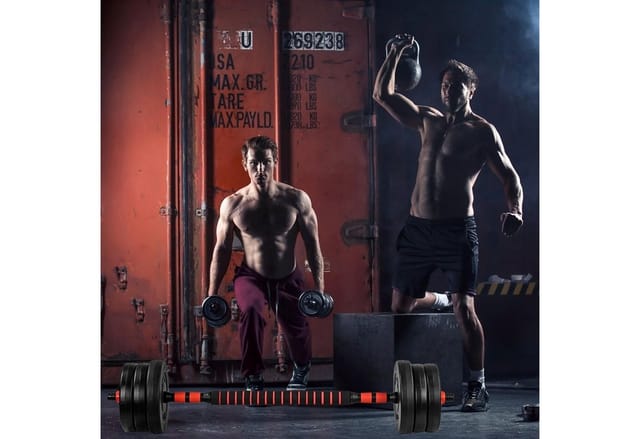 MOVIT Hantel-Set Hanteln Set - 6in1, 20/30kg, Hantel Gewichte, Kurzhanteln, Kettlebell, Schwarz und Rot/Orange, Verstellbare