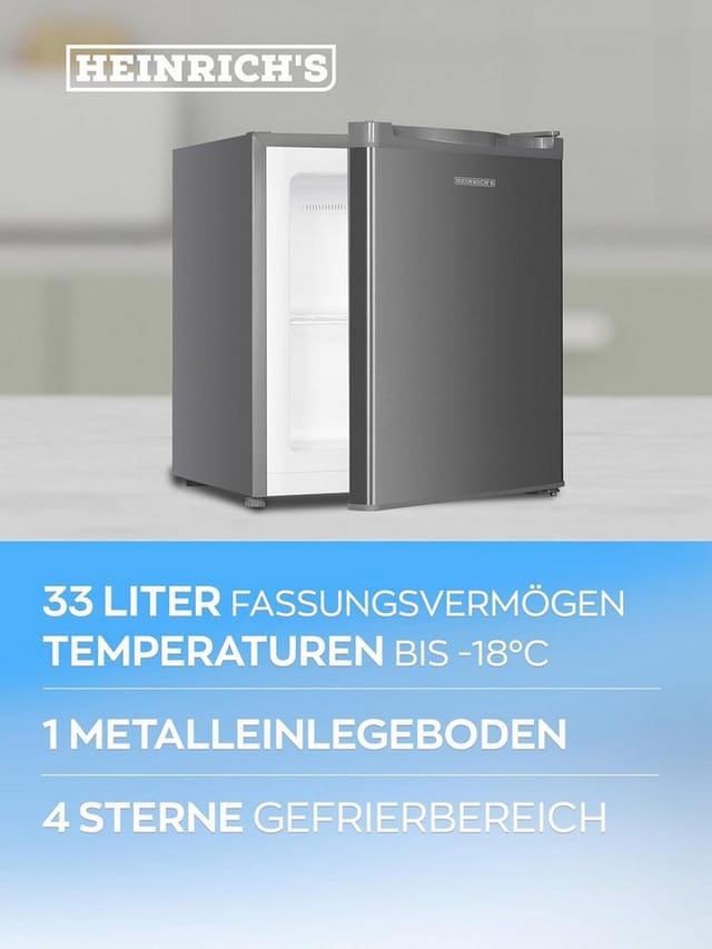 Heinrich´s Gefrierschrank Mini Gefrierbox HGB 5088 IX, 51 cm hoch, 44 cm breit, Kühlbox 40db 33 Liter bis zu -18 Grad