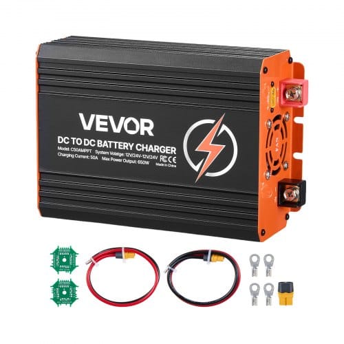 VEVOR DC-DC Batterieladegerät mit MPPT 650 W 50 A, Ladebooster Dual-Eingang für Solarpanel/Lichtmaschine, Laden für LiFePO4-Bleiakkus, 12 V/24 V-12 V/24 V, für Wohnmobil Notstromversorgung zu Hause