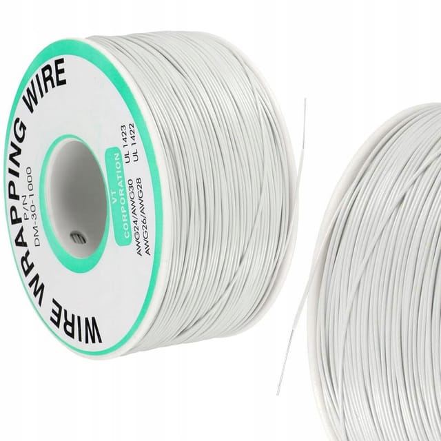 Kabel Kynar Awg 30 0,25 Mm – 200 M Weiß Isoliert Ø 0,60 Mm Zinnbeschichtetes Kupfer, 300 V, -60 Bis 200 °c