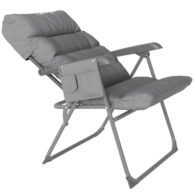 Klappbarer Campingstuhl, 5-fach Verstellbar, Mit Seitentaschen, 66 X 58 X 105 Cm, Hellgrau