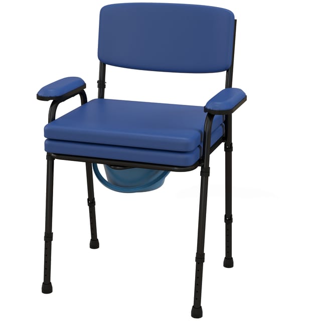 Multifunktionaler Toilettenstuhl Mit Herausnehmbarem Eimer, Verstellbarer Höhe, Gepolsterter Rücken- Und Armlehnen, Blau