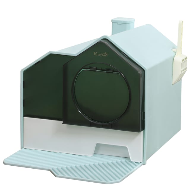 Designer-katzentoilette In Hausform, Inklusive Schaufel, Filter Und Matte, Blau, Maße 47 X 45 X 42 Cm