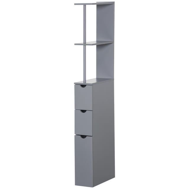 Mobiler Badezimmer-regalschrank Mit Offenen Regalen Und Schubladen, Holz, 15 X 33 X 136,8 Cm, Grau